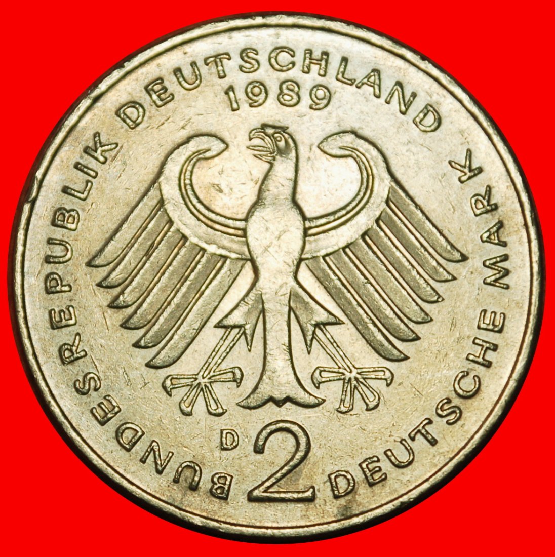  Ⰶ NOT FOOTBALL ERHARD 1948-1988: GERMANY ★ 2 MARKS 1989D B+r2! BAVARIA! ★LOW START★ NO RESERVE!   