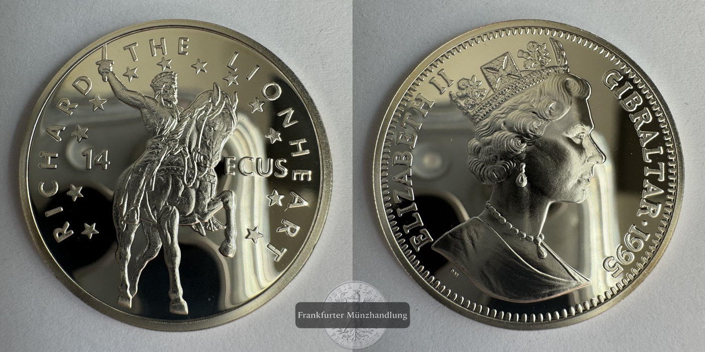  Gibraltar 14 Ecus 1995 Richard the Lionheart FM-Frankfurt KM#496 Feinsilber: 9,25g   