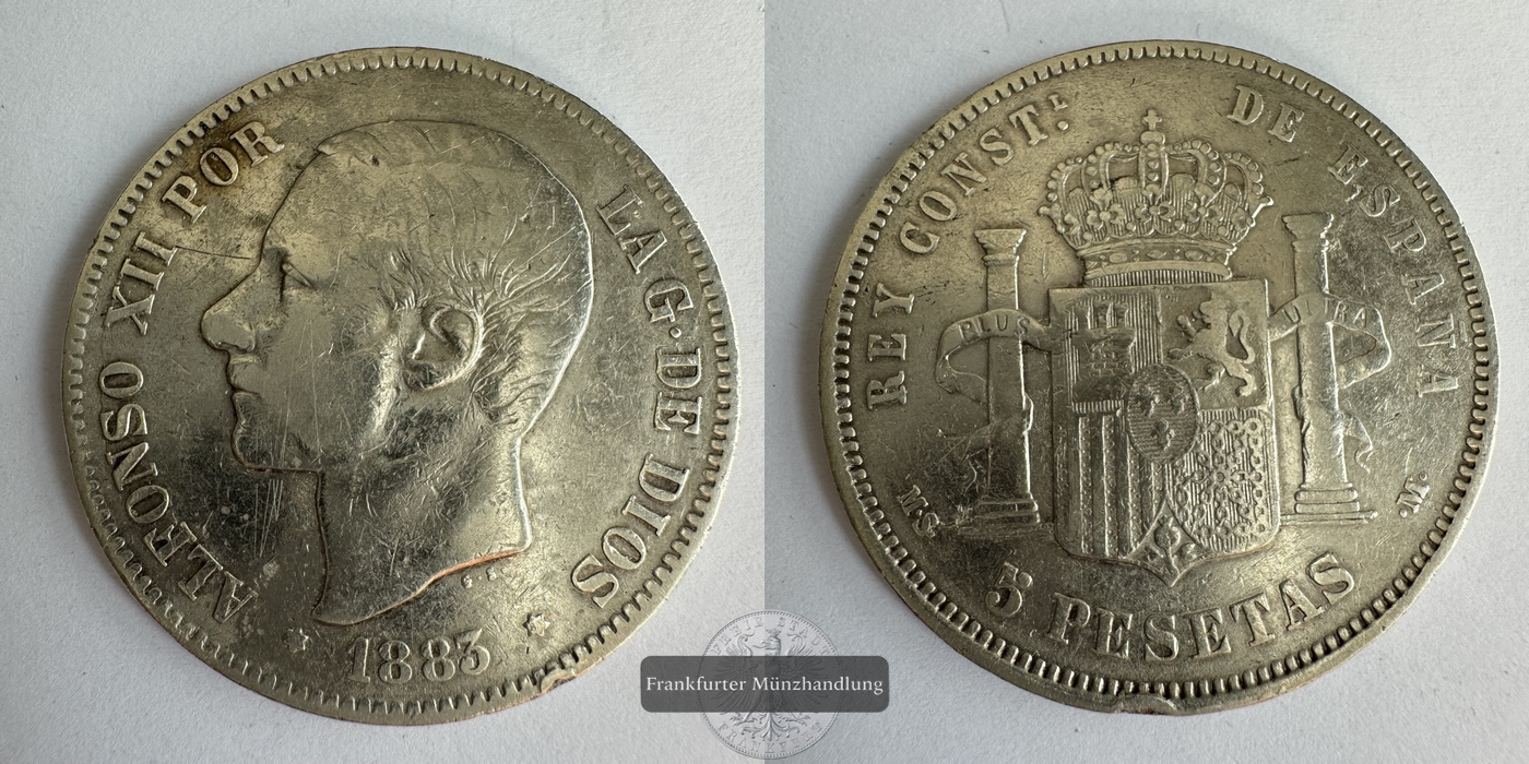  Spanien 5 Pesetas 1883 (1882-85) Alfons XII FM-Frankfurt KM#688 Feinsilber: 22,5g   