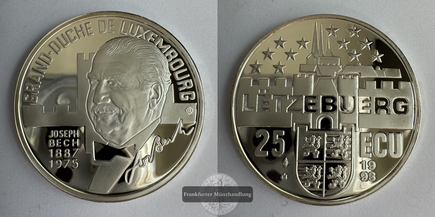  Luxemburg 25 Ecu 1993 Joseph Bech FM-Frankfurt Feinsilber: 21,14g   
