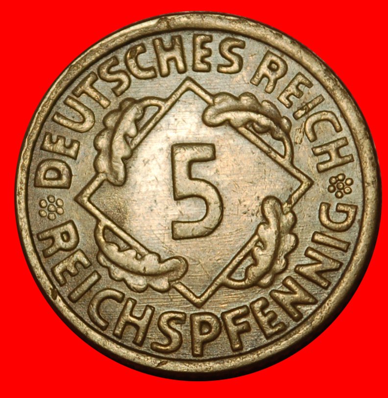  Ⰶ WEIZENPYRAMIDE (1924-1936): DEUTSCHLAND ★ 5 REICHSPFENNIG 1925F! WÜRTTEMBERG! ★OHNE VORBEHALT!   