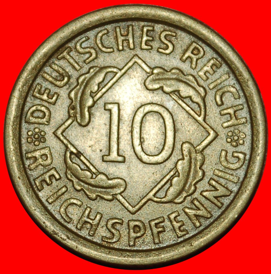  Ⰶ WEIZENPYRAMIDE (1924-1936): DEUTSCHLAND ★ 10 REICHSPFENNIG 1925F! WÜRTTEMBERG! ★OHNE VORBEHALT!   