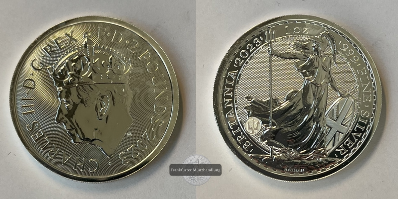  Großbritannien  2 Pfund 2023  Krönung von König Karl III FM-Frankfurt  Feinsilber: 31,1g   