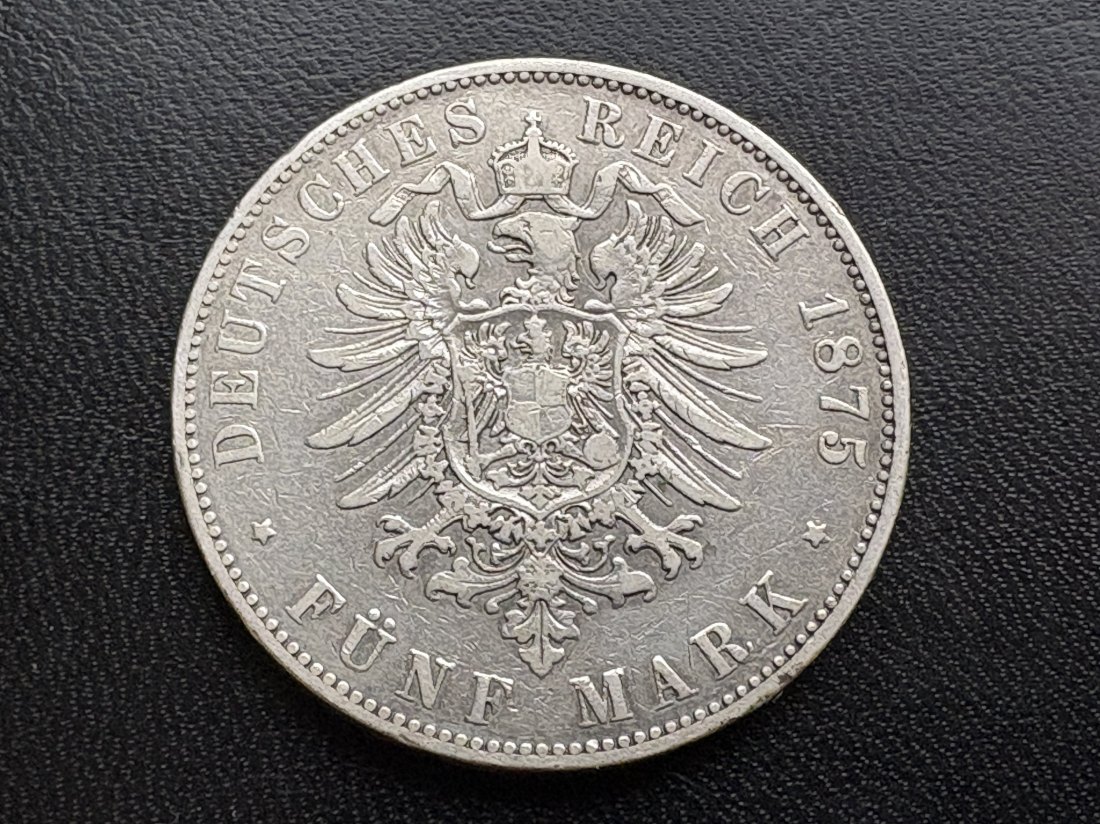  Kaiserreich - 5 Mark Hessen 1875 - Silbermünze   