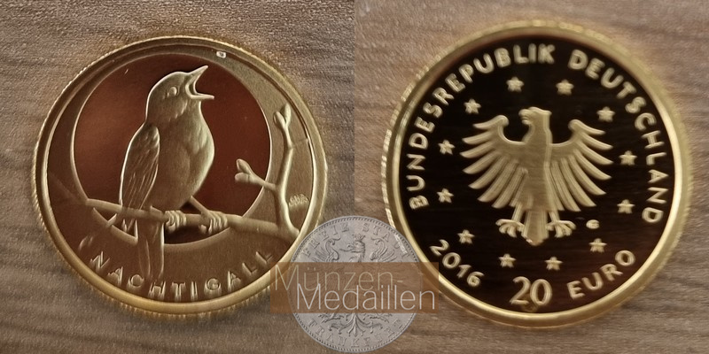 BRD 20 Euro MM-Frankfurt Feingold: 3,89g Native birds - Nightingale 2016 G
