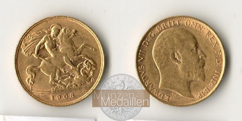 Grossbritannien, Edward VII. (1902-1910) MM-Frankfurt Feingold: 3,66g 1/2 Sovereign 1908 