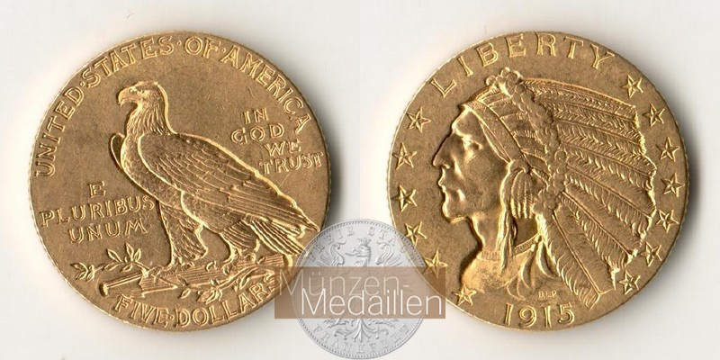 USA  5 Dollar MM-Frankfurt   Feingold: 7,52g Half Eagle 1915 