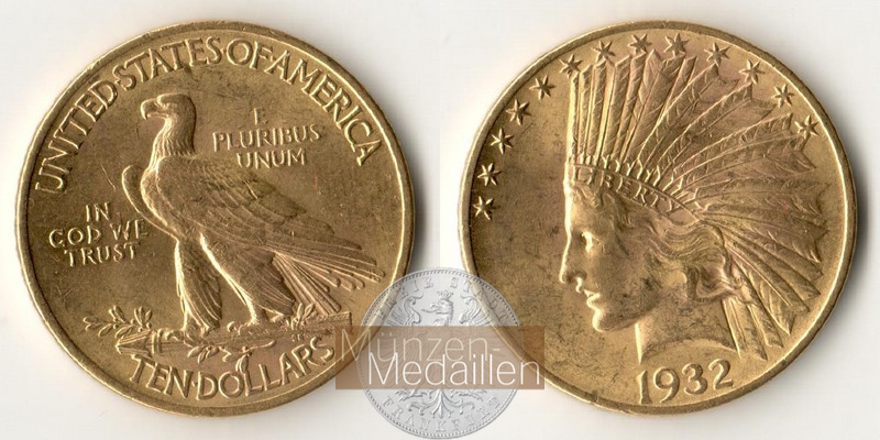 USA  10 Dollar MM-Frankfurt Feingold: 15,05g Eagle Indian Head 1932 