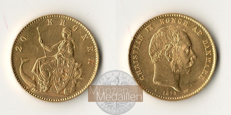 Dänemark, Christian IX MM-Frankfurt KM#791 Feingold: 8,06g 20 Kronen (1873-1900) 1873 