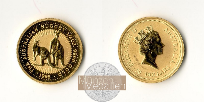 Australien MM-Frankfurt Feingold: 15,5g 50 Dollar Nugget 1998 