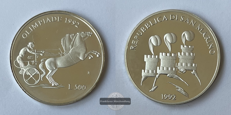  San Marino 500 Lire 1992 Olympische Sommerspiele Barcelona KM#276 FM-Frankfurt  Feinsilber: 9,18g   