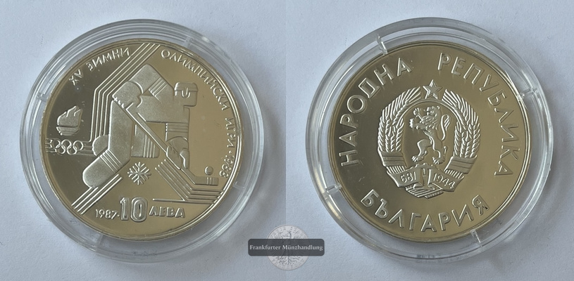 Bulgarien  10 Leva  1987 Calgary Winter Olympics 1988 KM#184 FM-Frankfurt Feinsilber: 17,34g   