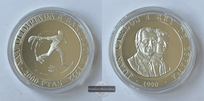  Spanien 1990 2.000 Pesetas Olympiade Barcelona 1992 FM-Frankfurt KM#867 Feinsilber: 24,98g   
