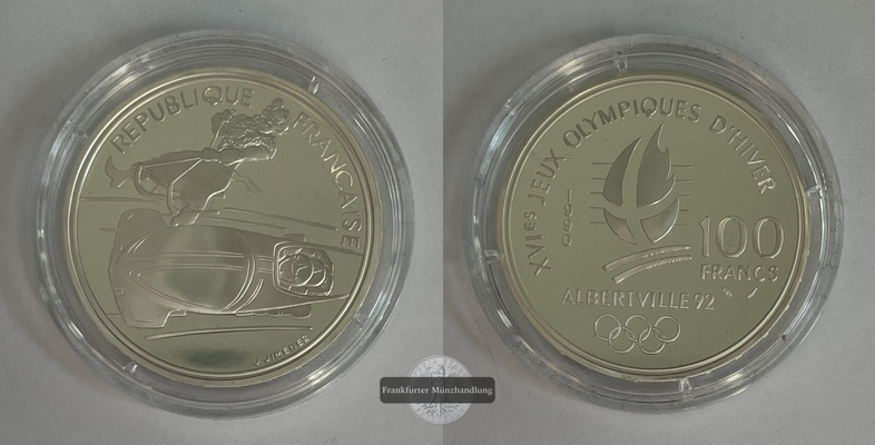  Frankreich  100 Francs  1989 Olympische Spiele  Albertville 1992  FM-Frankfurt Feinsilber: 19,98g   