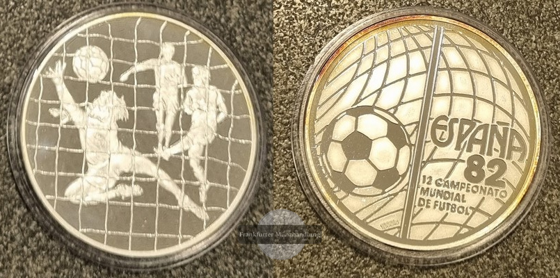  Spanien, Medaille 1982, 12. FIFA-WM 1982 - Torszene, PP angelaufen FM-Frankfurt Feinsilber: 15g pp   