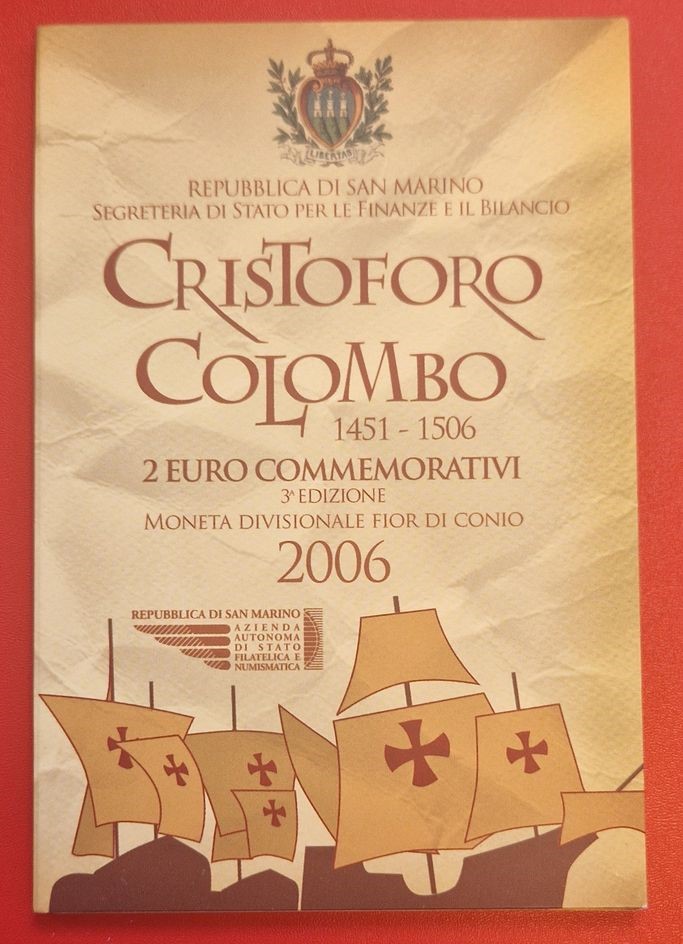  San Marino 2 Euro Gedenkmünze Christopher Columbus 2006 Frank Maurer Koblenz AI572   