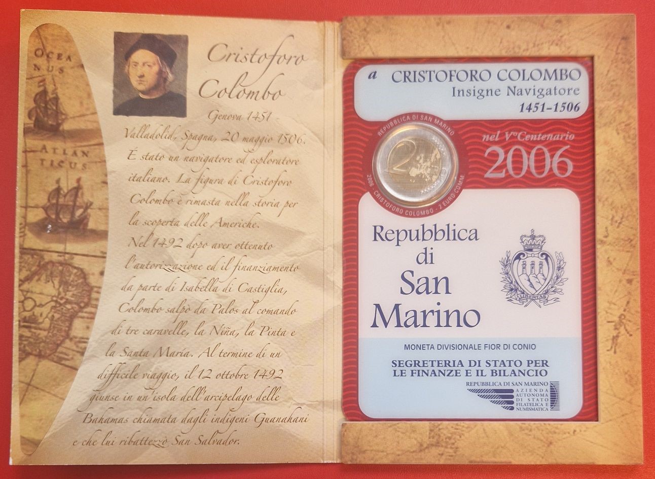  San Marino 2 Euro Gedenkmünze Christopher Columbus 2006 Frank Maurer Koblenz AI572   
