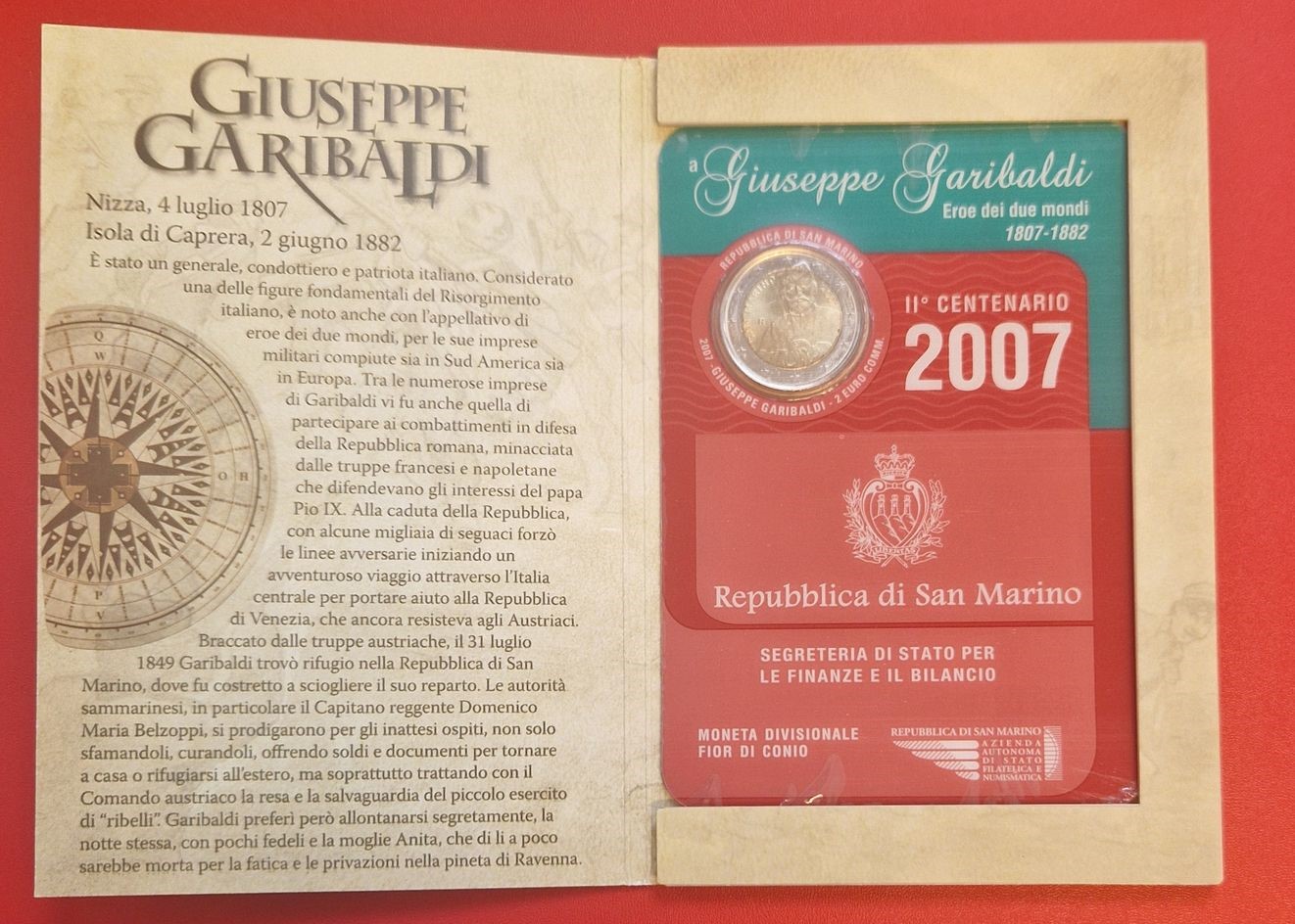  San Marino 2 Euro Gedenkmünze Guiseppe Gabribaldi 2007 Frank Maurer Koblenz AI573   