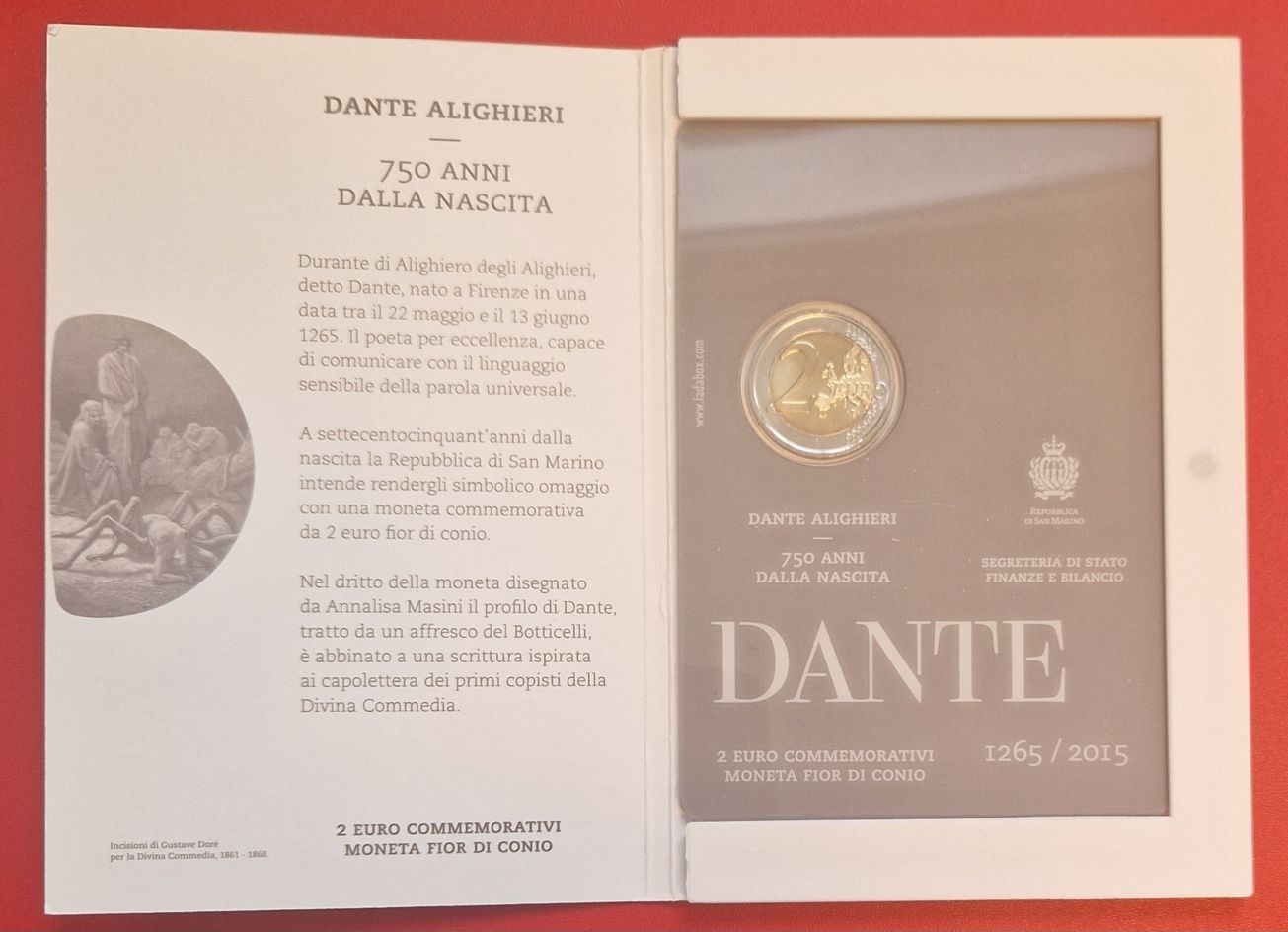  San Marino 2 Euro Gedenkmünze Dante 2015 Frank Maurer Koblenz AI574   