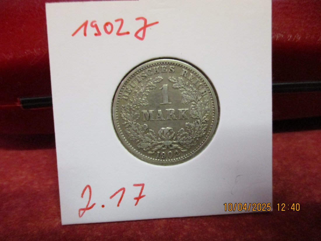  1 Mark Deutsches Reich 1902 J Silbermünze J.17   