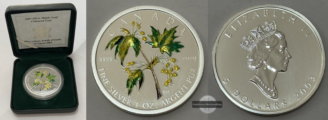  Kanada - 5 Dollar  2003  Sommer-Ahornblatt /Grün  KM#521 FM-Frankfurt    Feinsilber: 31g   