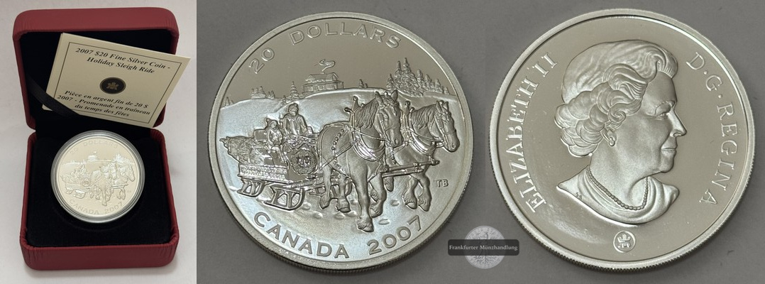 Kanada -  20 Dollar   2007   Feiertagsschlittenfahrt   KM#734 FM-Frankfurt Feinsilber: 31g   