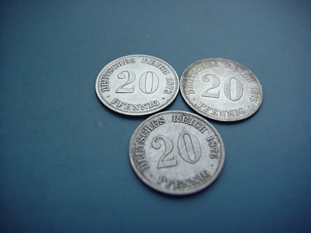 Kaiserreich 3 x 20 Pfennig 1873 D/1875 C/1876 E