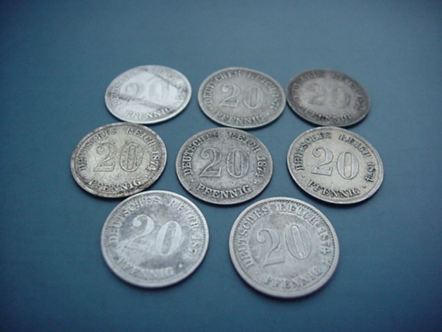 Kaiserreich 8 x 20 Pfennig 1874 kompletter Jahrgang