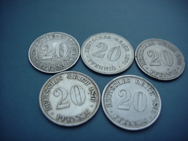 Kaiserreich 5 x 20 Pfennig 1876 B/E/F/G/J