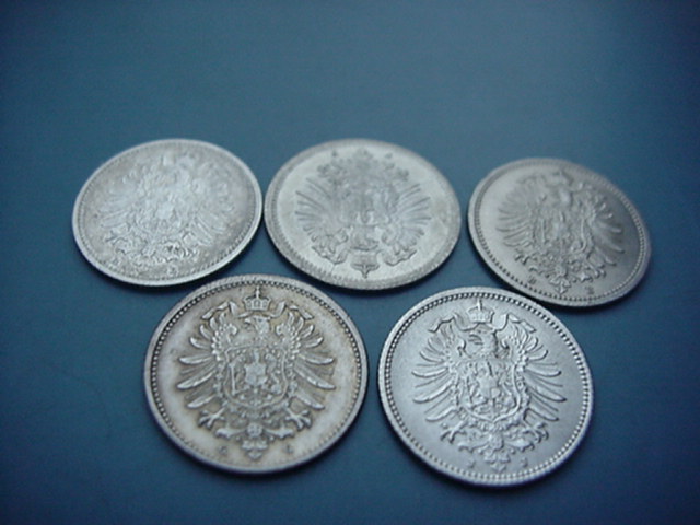  Kaiserreich 5 x 20 Pfennig 1876 B/E/F/G/J   