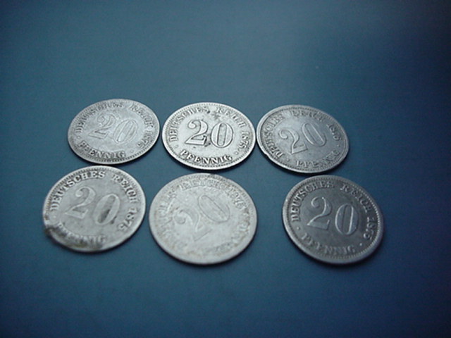 Kaiserreich 6 x 20 Pfennig 1875A/D/F/G/H/J