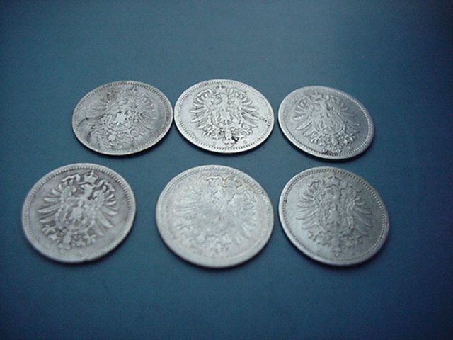  Kaiserreich 6 x 20 Pfennig 1875A/D/F/G/H/J   