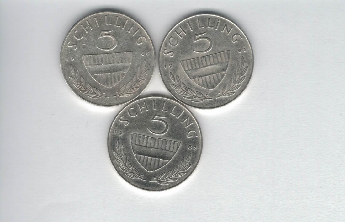  5 Schilling 1960 1961 1962 3 Stk. silber á 3,32 fein Österreich Spittalgold9800 /1054   