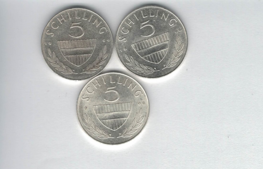  5 Schilling 1964 1966 1968 3 Stk. silber á 3,32 fein Österreich Spittalgold9800 (1054   