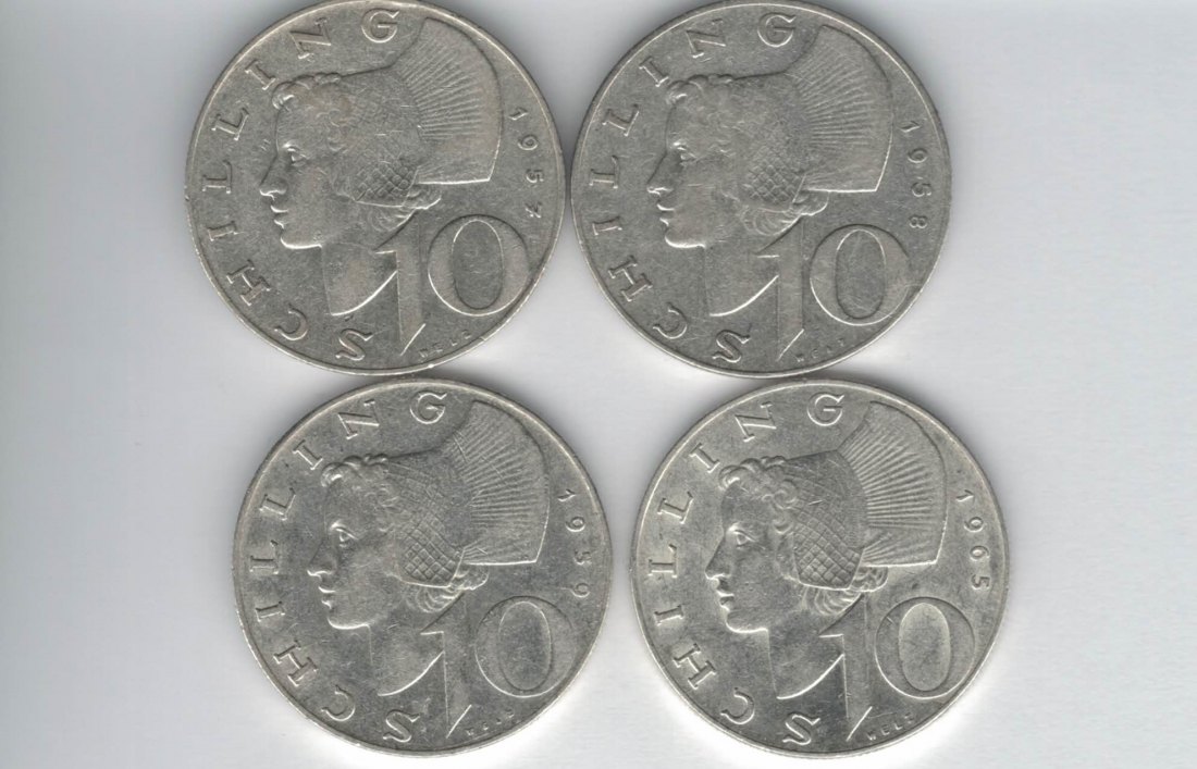 10 Schilling 1957 1958 1959 1965 Ag silber á 4,8g fein Österreich 2. Republik Spittalgold9800 (4785)   