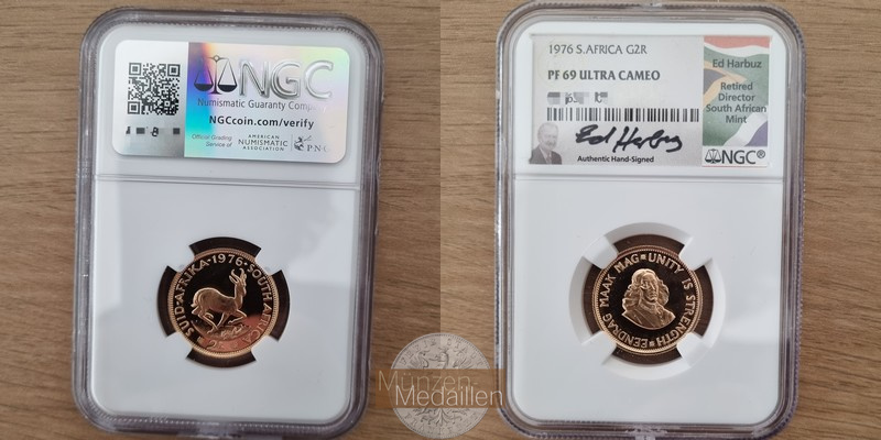 Süd Afrika  2 Rand MM-Frankfurt Feingold: 7,32g Springbok 1976 