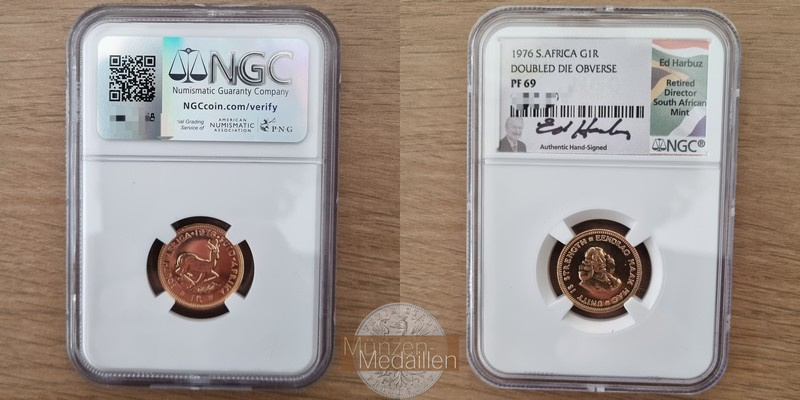 Südafrika  1 Rand MM-Frankfurt Feingold: 3,66g Springbock 1976 