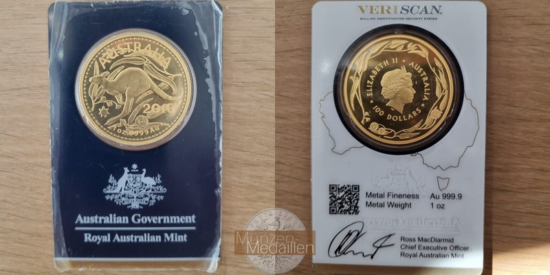 Australien MM-Frankfurt Feingewicht: 31,10g 100 Dollar Känguru 2016 