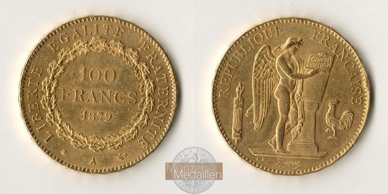 Frankreich Stehender Engel MM-Frankfurt  Feingold: 29,03g 100 Francs 1879 