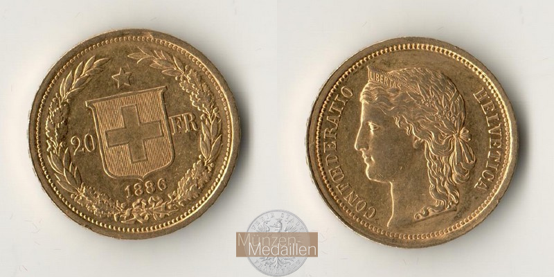 Schweiz MM-Frankfurt Feingewicht: 5,81g 20 Francs 1886 