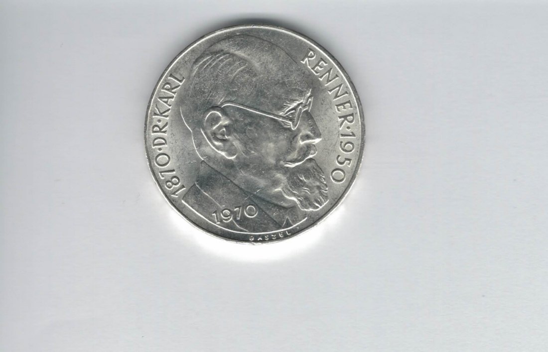  50 Schilling 1970 Karl Renner 2. Republik Ag 18g fein Österreich Spittalgold9800 (04584/10)   