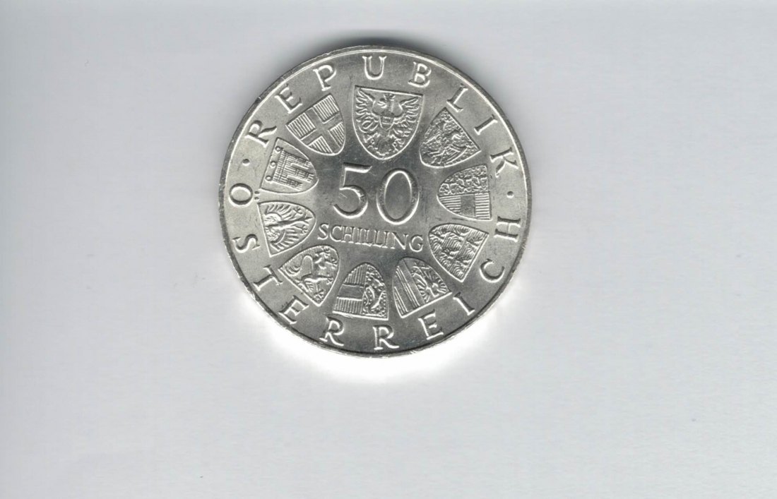  50 Schilling 1970 Karl Renner 2. Republik Ag 18g fein Österreich Spittalgold9800 (04584/10)   