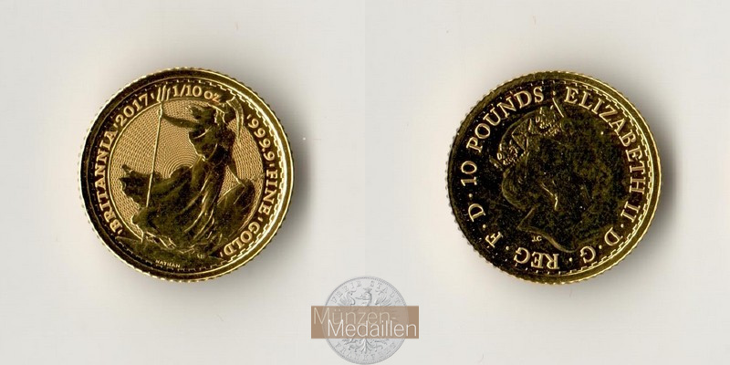 Grossbritannien MM-Frankfurt Feingold: 3,11g 10 Pounds - Britannia 2017 