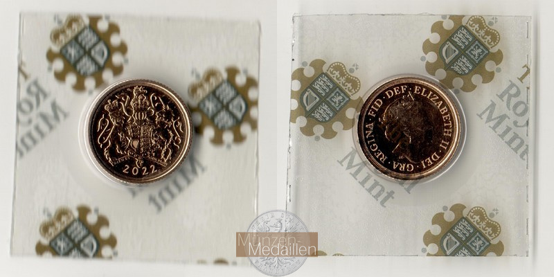 Grossbritannien, Elisabeth II. 1952-2022 MM-Frankfurt  Feingold: 1,83g 1/4 Sovereign 2022 