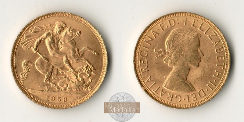 Grossbritannien MM-Frankfurt  Feingold: 7,32g Sovereign 1959 