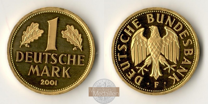 BRD  1 Mark  2001 F (Stuttgart) MM-Frankfurt Feingold: 12g Goldene Abschiedsprägung der Deutschen Bundesbank 