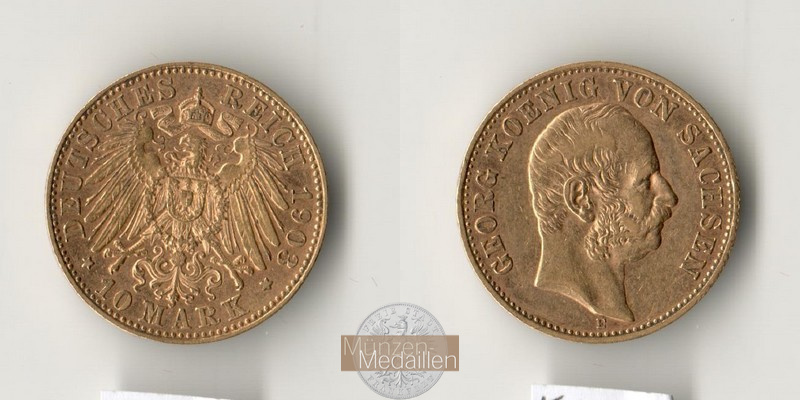 Sachsen, Kaiserreich  10 Mark MM-Frankfurt Feingold: 3,58g Georg 1903 E 