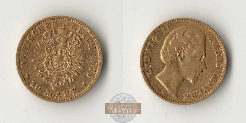 Bayern, Königreich MM-Frankfurt Feingewicht: 3,58g Gold 10 Mark 1879 D 