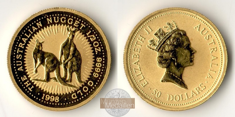Australien MM-Frankfurt Feingold: 15,5g 50 Dollar Nugget 1998 
