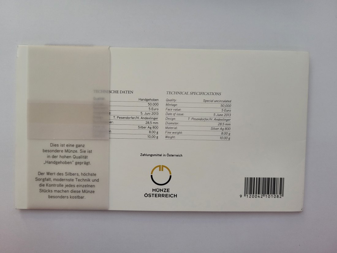  5 Euro 2013 Land des Wassers silber 800/8g fein Österreich Spittalgold9800 (04974)   